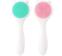 HINZIC 2 spugne esfolianti manuali in silicone, esfolianti per il viso, impermeabili, delicate sulla pelle, per la rimozione di punti neri, punti bianchi, residui di trucco, verde e rosa
