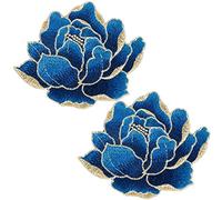HINZIC 2 toppe floreali ricamate da cucire blu scuro peonia fiore patch per abbigliamento abito piante giacche borse cappelli fai da te cucito arti artigianato