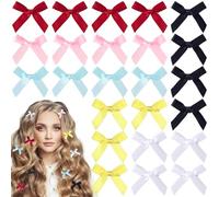 HINZIC 24 fermagli per capelli colorati con fiocco a nastro, piccoli fermagli per capelli a scatto, rosso, rosa, giallo, bianco, blu, nero, in lega, per Halloween, Natale, San Valentino, matrimoni,