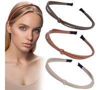 HINZIC 3 fasce in pelle da donna, sottili e annodate, graziose, alla moda, accessori per capelli marroni, per ragazze e donne