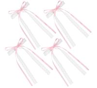 HINZIC 4 fermagli per capelli con fiocco rosa e bianco, con coda lunga, con fiocco a scatto, per Natale, matrimonio, ballo di fine anno, San Valentino, accessori decorativi per donne e adolescenti