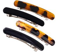HINZIC 4 fermagli per capelli francesi da donna, 6 cm, piccoli fermagli per capelli con guscio di tartaruga, opachi/lucidi, antiscivolo, accessori per capelli sottili e ricci, nero, leopardato (ovale)