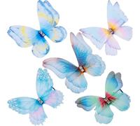 HINZIC 5 fermagli per capelli a forma di farfalla blu, in organza, con strass, per Natale, addio al nubilato, Halloween, rave, festival, concerti, accessori per capelli da donna, stili A
