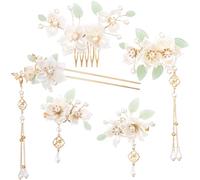 HINZIC 5 forcine per capelli con fiori di camelia, strass e perle, fermagli per capelli retrò cinesi Hanfu, accessori per capelli da sposa, gioielli per donne e ragazze, capelli lunghi