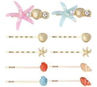 HINZIC Confezione da 10 fermagli per capelli a forma di stella marina, con perle di cristallo, scintillanti forcine per coda di cavallo, accessori per capelli per donne e ragazze, stile sirena