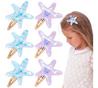 HINZIC Confezione da 12 fermagli per capelli a forma di sirena, accessori per ragazze, con paillettes luccicanti a forma di stella marina, fermagli per capelli a coccodrillo, per Halloween, feste,