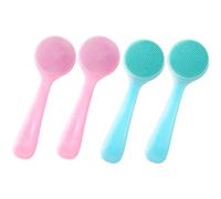 HINZIC Confezione da 4 spazzole manuali in silicone per la pulizia del viso, delicate sulla pelle, impermeabili, esfolianti, per la rimozione di punti neri e punti bianchi, 2 blu e 2 rosa