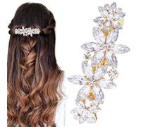 HINZIC Fermaglio per capelli con strass di cristallo, fiore scintillante, per matrimonio, ballo di fine anno, fidanzamento, elegante accessorio decorativo per sposa e donna, capelli lunghi e spessi
