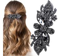 HINZIC Fermaglio per capelli con strass scintillanti, fiore di cristallo, molletta per matrimonio, fidanzamento, concorso, formale, elegante, accessorio decorativo per spose e donne, capelli lunghi e