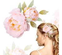 HINZIC Fermaglio per capelli da donna, antiscivolo, vintage, con perle e fiori, in seta, accessorio per decorazione per feste e matrimoni, rosa chiaro