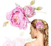 HINZIC Fermaglio per capelli da donna, antiscivolo, vintage, con perle e fiori, in seta, accessorio per feste e matrimoni, colore: rosa