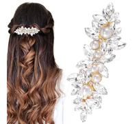 HINZIC Fermaglio per capelli in argento con strass scintillanti e perle, color oro, per matrimoni francesi, balli, accessori per capelli da sposa, decorativi per donne e spose, capelli lunghi e spessi