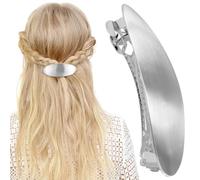 HINZIC Fermaglio per capelli ovale da 7,6 cm, color argento, grande, francese, in metallo, vintage, per matrimoni, balli scolastici, accessori per capelli lunghi e spessi