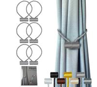 Hion, Fermatende magnetici, colore grigio, 6 pezzi, fermatende con fibbie, ganci per casa, camera da letto, ufficio, tenda decorativa sottile o spessa