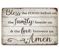 Hioni Bless The Food Before Us Family Love, targa in metallo vintage da parete per cucina