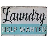 Hioni Laundry Help Wanted, Targa in metallo con scritta in lingua inglese "Vintage Laundry Help Wanted", decorazione da parete