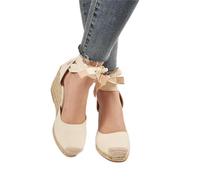 HIONRE Espadrillas Donna Zeppa Alta Ciabatte Sandali,Sandali con Zeppa, Sandali da Donna con Lacci, Beige, 36,Sandali Donna con Zeppa Corda
