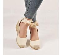 HIONRE Espadrillas Donna Zeppa Alta Ciabatte Sandali, Sandali Donna con Zeppa Corda, Beige, 36