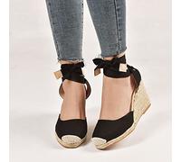 HIONRE Peep-Toe Zeppa Antiscivolo Plateau,Sandali con Zeppa, Sandali da Donna con Lacci, Neri, 38,Ragazza Platform Sandali