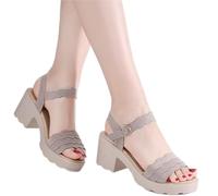 HIONRE Sandali Donna con Zeppa Corda,Sandali con Zeppa Casual, Sandali Morbidi e Comodi, Beige, 34,Sandali con Zeppa Donna Comode Cuoio