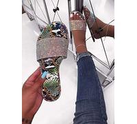 HIONRE Suola Comodi e Spessa Signora Sandali,Pantofole con Strass Antiscivolo, Sandali Piatti di Grandi Dimensioni per Donna, Multicolore, 38,Sandali con Plateau Donna a Punta Aperta