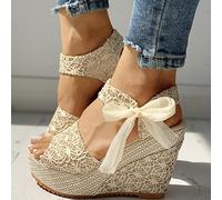 HIONRE Suola Comodi e Spessa Signora Sandali,Sandali Casual in Pizzo, Plateau e Tacchi Alti da Donna, Oro, 35,Sandali con Plateau Donna a Punta Aperta