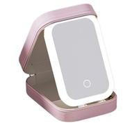 HIOPOIUYT 3 Colori LED Light Up Specchio Spazzole di Trucco Sacchetto Dimmerabile Viaggio Cosmetici Portatile Caso Gioielli Beauty Box, Rosa/Rossa.