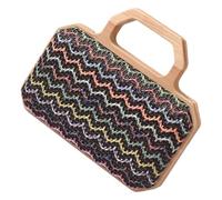 HIOPOIUYT Borsa a tracolla da donna con manico in legno, spalla da spiaggia, elegante messaggero da donna, elegante, in paglia, da spiaggia, per vacanze, Nero , One Size