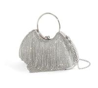 HIOPOIUYT Borsa da banchetto per donne e ragazze, borsa da sposa con strass, borsa da sera, pochette, borsa a catena, tracolla da donna, nappe, catena a tracolla con strass, da sera, Argento, One Size