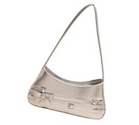 HIOPOIUYT Borsa da donna pratica borsa a tracolla in pelle PU con fiocchi decorazione ascellare borsa per pendolarismo e evento serale borsa a tracolla in pelle PU, Argento, One Size