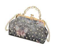 HIOPOIUYT Borsa da sera da donna a forma di conchiglia accattivante con catena a tracolla staccabile Borsa a tracolla di lusso con perle decorazione elegante borsa da sera ricamata, grigio, One Size