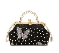 HIOPOIUYT Borsa da sera da donna a forma di conchiglia accattivante con catena a tracolla staccabile Borsa a tracolla di lusso con perle decorazione elegante borsa da sera ricamata, Nero , One Size