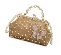 HIOPOIUYT Borsa da sera da donna a forma di conchiglia accattivante con catena a tracolla staccabile Borsa a tracolla di lusso con perle decorazione elegante borsa da sera ricamata, Oro, One Size