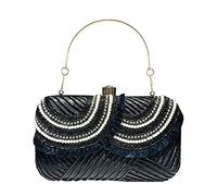 HIOPOIUYT Pochette da sera da donna, borsa a tracolla patchwork, borsa a tracolla per matrimonio, ballo di fine anno, con catena staccabile, pochette da sera per le donne, Nero