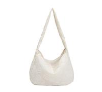 HIOPOIUYT Sacchetti della spesa riutilizzabili di grande capacità multifunzione leggero moda strisce modello ascellare spalla drogheria borsa versatile per il viaggio, bianco