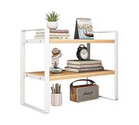 HIOPOIUYT Scaffale compatto da scrivania in ferro e legno, per casa o ufficio, ideale per organizzare libri e cancelleria, design semplice