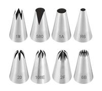 HIOQFR 8pcs Grandi Beccucci Sac a Poche Professionali Beccuccio per Zeppole Grande Inox Bocchette Decorative per Pasticceria Beccuccio Sacca a Poche Stella Punte per Piping per Decorare Cupcakes,Torte