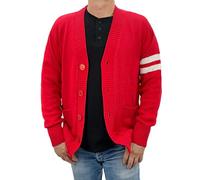 Hip Hop 50's Shop - Uomo 1950 Letterman Cardigan Maglione, Rosso, M