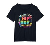 Hip Hop Cultura Vibrante Ritmo Urbano per Gli Uomini Gli Amanti della Musica Maglietta, Donna Plus-Size, Nero, 1X