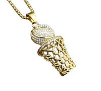 Hip Hop in acciaio inox ghiacciato fuori pavimentare zirconia cubica basket basket ciondolo con catene colore oro collana hip hop gioielli bella