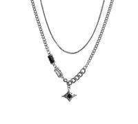 Hip Hop Zircone Stella Doppio Strato Collana per Uomo Donna Tendenza Charm Acciaio Ciondolo Catena Gioielli Unisex
