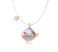 Hipearl - Collana con Ciondolo a Forma di Pesce con Perle d'Acqua Dolce, Placcata in Oro 18 Carati, 14-20 mm, 45,7 cm + Prolunga 6,3 cm - Regali per Donne e Ragazze