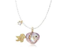 Hipearl - Collana con ciondolo a forma di pesce con perle d'acqua dolce, placcata in oro 18 carati, con perle da 14 a 20 mm, 45,7 cm, prolunga da 6,3 cm, gioielli con perle, regali per donne e ragazze