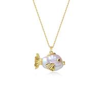 Hipearl - Collana con ciondolo a forma di pesce con perle d'acqua dolce, placcata in oro 18 carati, con perle da 14 a 20 mm, 45,7 cm, prolunga da 6,3 cm, gioielli con perle, regali per donne e ragazze