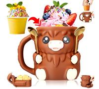 Hiphiprun Highland Cow - Porta pinta per gelato con cucchiaio, con fessure per zoccoli per tenere il cucchiaio, per pinte da 473,6 g, contenitore refrigerante, per amanti della mucca delle Highland