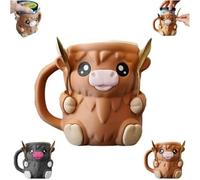 Hiphiprun Moo - Porta gelato a forma di mucca delle Highland, con manico a cucchiaio, a forma di simpatico animale, per frigorifero, dessert, lattina di birra, regalo per amanti delle terre alte