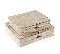 Hipiwe Set di 2 cestini in vimini intrecciato piatto con coperchio, cestini in alghe marine naturali, multiuso, per la casa, organizer per mensole (calce)