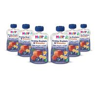HiPP - Frutta Frullata e Biscotto Bio, Purea per Bambini al Gusto Mela, Fragola e Mirtillo con Biscotto ai Cereali Antichi, Senza Zuccheri Aggiunti, 6 Confezioni da 90 gr
