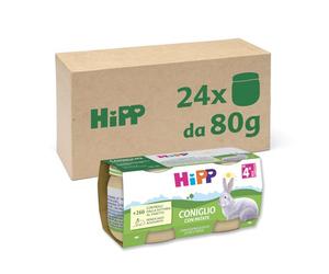 HiPP - Omogeneizzato di Carne per Neonati, Gusto Coniglio con Patate, Senza glutine, Senza Sali e Aromi Aggiunti, Carne Bio, 24 Vasetti da 80 g