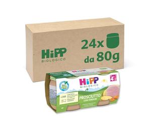HiPP Omogeneizzato di Carne per Neonati, Gusto Prosciutto con Verdure, Senza Glutine e Senza Aromi Aggiunti, 24 Vasetti da 80 g
